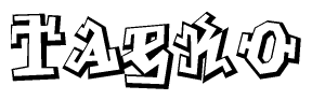 The clipart image depicts the word Taeko in a style reminiscent of graffiti. The letters are drawn in a bold, block-like script with sharp angles and a three-dimensional appearance.