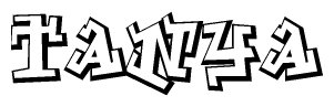 The clipart image depicts the word Tanya in a style reminiscent of graffiti. The letters are drawn in a bold, block-like script with sharp angles and a three-dimensional appearance.