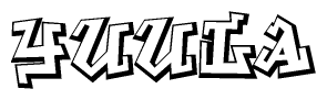 The clipart image depicts the word Yuula in a style reminiscent of graffiti. The letters are drawn in a bold, block-like script with sharp angles and a three-dimensional appearance.
