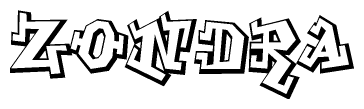 The clipart image depicts the word Zondra in a style reminiscent of graffiti. The letters are drawn in a bold, block-like script with sharp angles and a three-dimensional appearance.