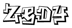 The image is a stylized representation of the letters Zedy designed to mimic the look of graffiti text. The letters are bold and have a three-dimensional appearance, with emphasis on angles and shadowing effects.
