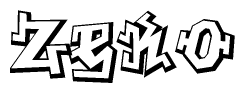 The clipart image depicts the word Zeko in a style reminiscent of graffiti. The letters are drawn in a bold, block-like script with sharp angles and a three-dimensional appearance.