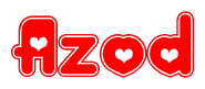 The image displays the word Azod written in a stylized red font with hearts inside the letters.