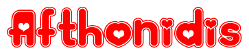 The image displays the word Afthonidis written in a stylized red font with hearts inside the letters.