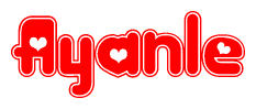 The image is a clipart featuring the word Ayanle written in a stylized font with a heart shape replacing inserted into the center of each letter. The color scheme of the text and hearts is red with a light outline.