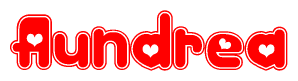 The image is a clipart featuring the word Aundrea written in a stylized font with a heart shape replacing inserted into the center of each letter. The color scheme of the text and hearts is red with a light outline.
