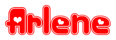 The image is a clipart featuring the word Arlene written in a stylized font with a heart shape replacing inserted into the center of each letter. The color scheme of the text and hearts is red with a light outline.