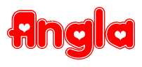 The image displays the word Angla written in a stylized red font with hearts inside the letters.