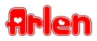 The image displays the word Arlen written in a stylized red font with hearts inside the letters.