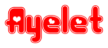 The image displays the word Ayelet written in a stylized red font with hearts inside the letters.