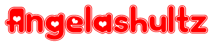The image is a clipart featuring the word Angelashultz written in a stylized font with a heart shape replacing inserted into the center of each letter. The color scheme of the text and hearts is red with a light outline.