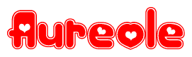 The image displays the word Aureole written in a stylized red font with hearts inside the letters.