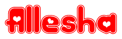 The image is a clipart featuring the word Allesha written in a stylized font with a heart shape replacing inserted into the center of each letter. The color scheme of the text and hearts is red with a light outline.