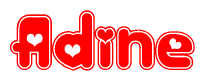 The image is a clipart featuring the word Adine written in a stylized font with a heart shape replacing inserted into the center of each letter. The color scheme of the text and hearts is red with a light outline.