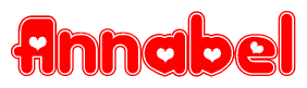 The image displays the word Annabel written in a stylized red font with hearts inside the letters.
