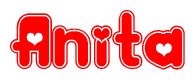 The image displays the word Anita written in a stylized red font with hearts inside the letters.