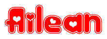 The image is a clipart featuring the word Ailean written in a stylized font with a heart shape replacing inserted into the center of each letter. The color scheme of the text and hearts is red with a light outline.