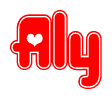 The image displays the word Aly written in a stylized red font with hearts inside the letters.