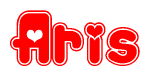 The image displays the word Aris written in a stylized red font with hearts inside the letters.