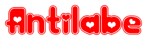 The image is a clipart featuring the word Antilabe written in a stylized font with a heart shape replacing inserted into the center of each letter. The color scheme of the text and hearts is red with a light outline.