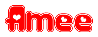 The image displays the word Amee written in a stylized red font with hearts inside the letters.