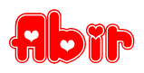 The image is a clipart featuring the word Abir written in a stylized font with a heart shape replacing inserted into the center of each letter. The color scheme of the text and hearts is red with a light outline.