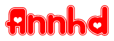 The image displays the word Annhd written in a stylized red font with hearts inside the letters.