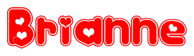 The image is a clipart featuring the word Brianne written in a stylized font with a heart shape replacing inserted into the center of each letter. The color scheme of the text and hearts is red with a light outline.