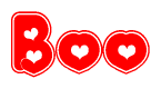 The image displays the word Boo written in a stylized red font with hearts inside the letters.