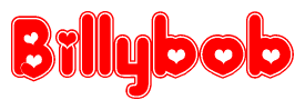 The image displays the word Billybob written in a stylized red font with hearts inside the letters.