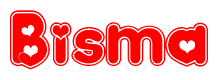 The image is a clipart featuring the word Bisma written in a stylized font with a heart shape replacing inserted into the center of each letter. The color scheme of the text and hearts is red with a light outline.