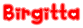 The image displays the word Birgitta written in a stylized red font with hearts inside the letters.