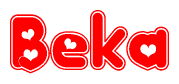 The image is a clipart featuring the word Beka written in a stylized font with a heart shape replacing inserted into the center of each letter. The color scheme of the text and hearts is red with a light outline.