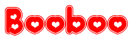 The image displays the word Booboo written in a stylized red font with hearts inside the letters.