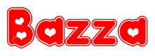 The image is a clipart featuring the word Bazza written in a stylized font with a heart shape replacing inserted into the center of each letter. The color scheme of the text and hearts is red with a light outline.