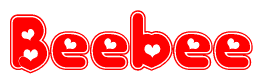 The image is a clipart featuring the word Beebee written in a stylized font with a heart shape replacing inserted into the center of each letter. The color scheme of the text and hearts is red with a light outline.