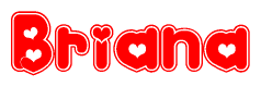 The image is a clipart featuring the word Briana written in a stylized font with a heart shape replacing inserted into the center of each letter. The color scheme of the text and hearts is red with a light outline.