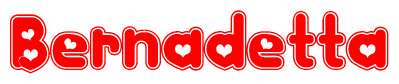 The image is a clipart featuring the word Bernadetta written in a stylized font with a heart shape replacing inserted into the center of each letter. The color scheme of the text and hearts is red with a light outline.