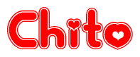 The image is a clipart featuring the word Chito written in a stylized font with a heart shape replacing inserted into the center of each letter. The color scheme of the text and hearts is red with a light outline.