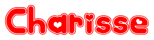 The image is a clipart featuring the word Charisse written in a stylized font with a heart shape replacing inserted into the center of each letter. The color scheme of the text and hearts is red with a light outline.