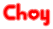 The image is a clipart featuring the word Choy written in a stylized font with a heart shape replacing inserted into the center of each letter. The color scheme of the text and hearts is red with a light outline.