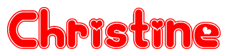The image is a clipart featuring the word Christine written in a stylized font with a heart shape replacing inserted into the center of each letter. The color scheme of the text and hearts is red with a light outline.