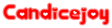 The image is a clipart featuring the word Candicejoy written in a stylized font with a heart shape replacing inserted into the center of each letter. The color scheme of the text and hearts is red with a light outline.