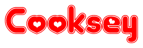 The image is a clipart featuring the word Cooksey written in a stylized font with a heart shape replacing inserted into the center of each letter. The color scheme of the text and hearts is red with a light outline.