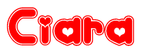 The image is a clipart featuring the word Ciara written in a stylized font with a heart shape replacing inserted into the center of each letter. The color scheme of the text and hearts is red with a light outline.