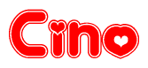 The image is a clipart featuring the word Cino written in a stylized font with a heart shape replacing inserted into the center of each letter. The color scheme of the text and hearts is red with a light outline.