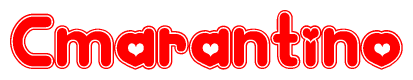 The image is a clipart featuring the word Cmarantino written in a stylized font with a heart shape replacing inserted into the center of each letter. The color scheme of the text and hearts is red with a light outline.