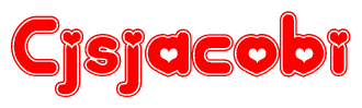 The image is a clipart featuring the word Cjsjacobi written in a stylized font with a heart shape replacing inserted into the center of each letter. The color scheme of the text and hearts is red with a light outline.