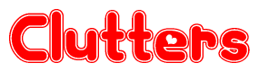 The image is a clipart featuring the word Clutters written in a stylized font with a heart shape replacing inserted into the center of each letter. The color scheme of the text and hearts is red with a light outline.