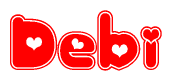 The image displays the word Debi written in a stylized red font with hearts inside the letters.